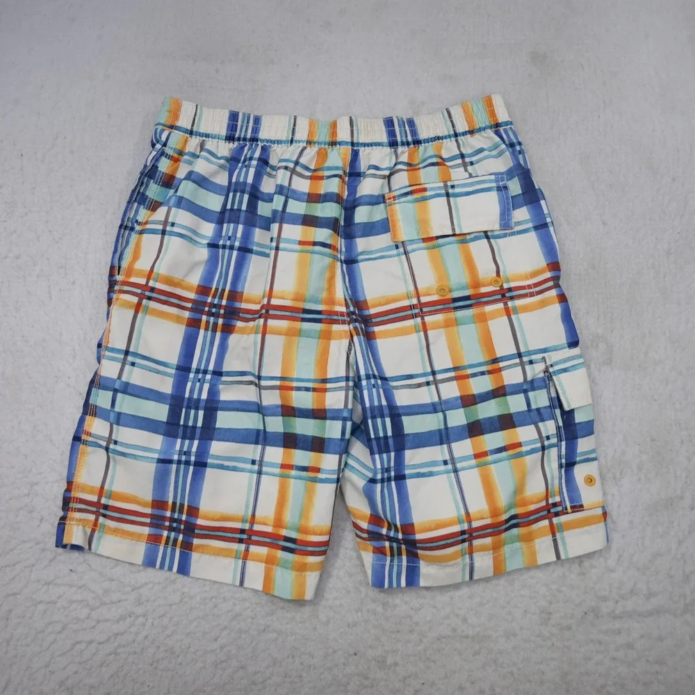 Tommy Bahama Relax Swim Trunks Mens Medium Blue Orange Plaid Cargo Board Shorts